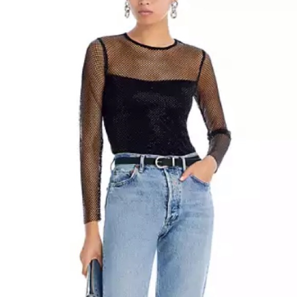 NWT Aqua Crystal Mesh Long Sleeve Top - Picture 2 of 10